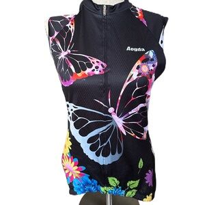 Aogda Sleeveless Zip Up Cycling Women’s Top With Butterflies. Size Medium